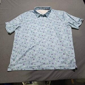 Gradual Performance Polo Men XXL Light Blue Golf Cart Novelty Print Short Sleeve